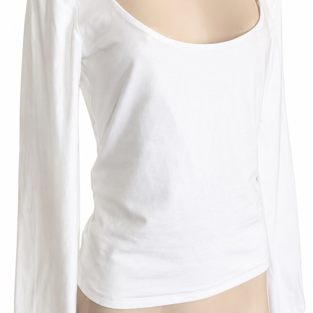 Banana Republic White Scoop-Neck Long Sleeve Tee